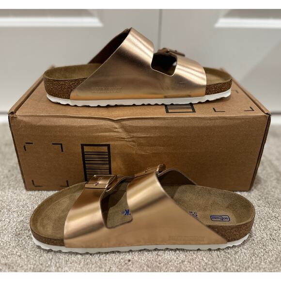 Birkenstock Arizona Soft Footbed Sandal Copper Leather Size 39 EU 8 L 6 M NWOB - Picture 8 of 12